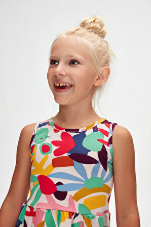 Cutouts Foliage Kız Çocuk Desenli Kolsuz Elbise