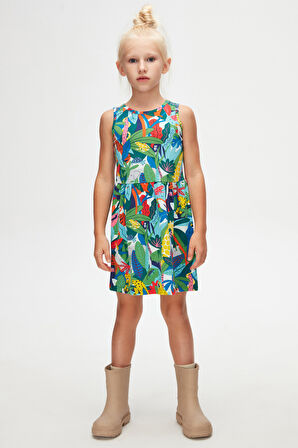 Tropical Zoo Kız Çocuk Desenli Kolsuz Elbise