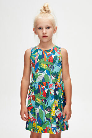 Tropical Zoo Kız Çocuk Desenli Kolsuz Elbise