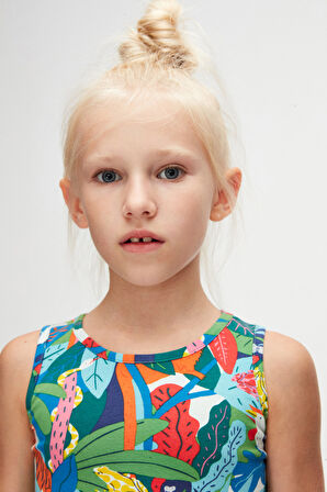 Tropical Zoo Kız Çocuk Desenli Kolsuz Elbise