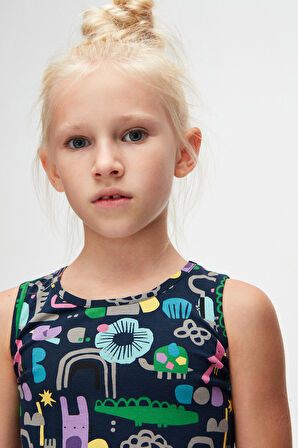 Cutouts Animal Kız Çocuk Desenli Kolsuz Elbise