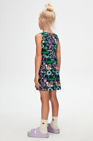 Cutouts Animal Kız Çocuk Desenli Kolsuz Elbise