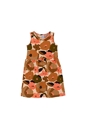 Somon Retro Flowers Kız Çocuk Desenli Kolsuz Elbise
