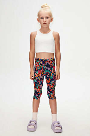 Brave & Happy Kız Çocuk Desenli Diz Altı Tayt Kapri