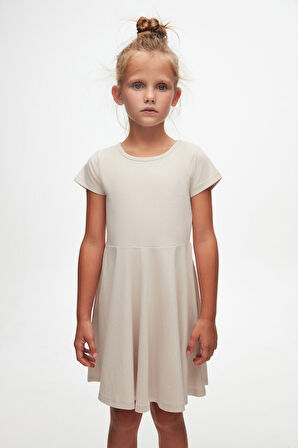 Taş Renkli Basic Kız Çocuk Kısa Kollu Elbise