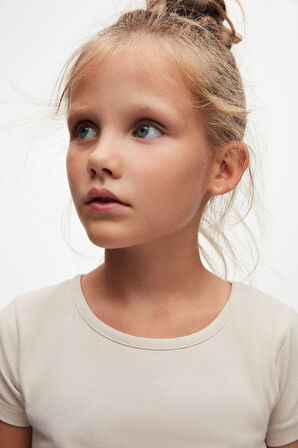 Taş Renkli Basic Kız Çocuk Kısa Kollu Elbise