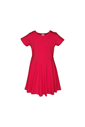 Kırmızı Renkli Basic Kız Çocuk Kısa Kollu Elbise