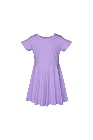Lila Renkli Basic Kız Çocuk Kısa Kollu Elbise