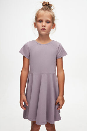 Soft Lila Renkli Basic Kız Çocuk Kısa Kollu Elbise
