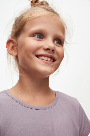 Soft Lila Renkli Basic Kız Çocuk Kısa Kollu Elbise