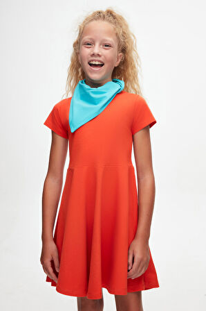 Turuncu Renkli Basic Kız Çocuk Kısa Kollu Elbise