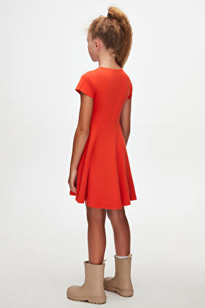 Turuncu Renkli Basic Kız Çocuk Kısa Kollu Elbise