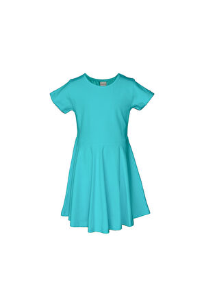 Açık Turkuaz Renkli Basic Kız Çocuk Kısa Kollu Elbise