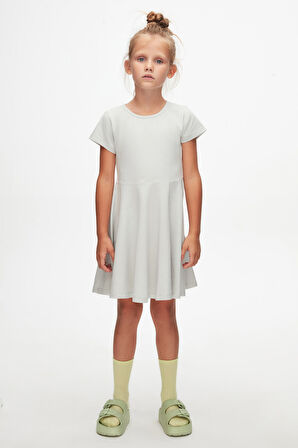 Duman Gri Renkli Basic Kız Çocuk Kısa Kollu Elbise