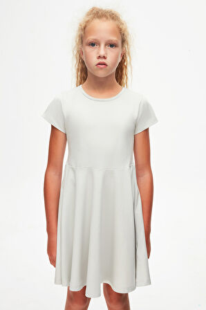 Duman Gri Renkli Basic Kız Çocuk Kısa Kollu Elbise