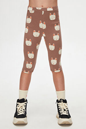 Sleepy Bunny Kız Çocuk Desenli Diz Altı Tayt Kapri