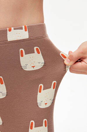 Sleepy Bunny Kız Çocuk Desenli Diz Altı Tayt Kapri