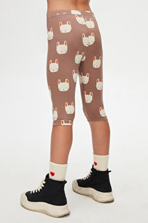 Sleepy Bunny Kız Çocuk Desenli Diz Altı Tayt Kapri