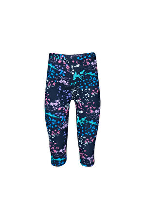 Koyu Lacivert Spray Colors Kız Çocuk Yazlık Desenli Diz Altı Tayt Kapri