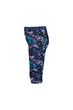 Koyu Lacivert Spray Colors Kız Çocuk Yazlık Desenli Diz Altı Tayt Kapri