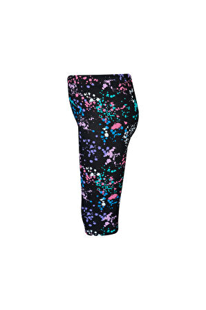 Siyah Spray Colors Kız Çocuk Yazlık Desenli Diz Altı Tayt Kapri