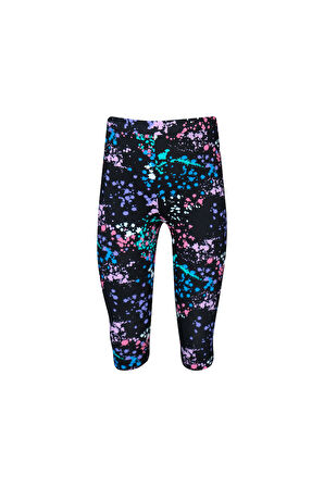 Siyah Spray Colors Kız Çocuk Yazlık Desenli Diz Altı Tayt Kapri