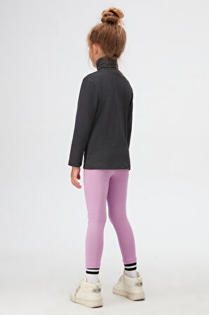 Antrasit Basic Kışlık Tam Balıkçı Yaka Uzun Kollu Kız Çocuk Tişört