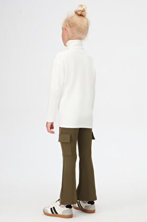 Ekru Basic Kışlık Tam Balıkçı Yaka Uzun Kollu Kız Çocuk Tişört