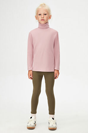 Gül Kurusu Basic Kışlık Tam Balıkçı Yaka Uzun Kollu Kız Çocuk Tişört