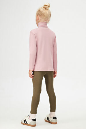 Gül Kurusu Basic Kışlık Tam Balıkçı Yaka Uzun Kollu Kız Çocuk Tişört