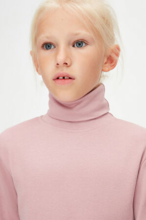 Gül Kurusu Basic Kışlık Tam Balıkçı Yaka Uzun Kollu Kız Çocuk Tişört