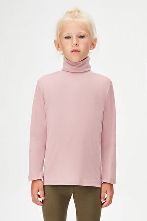 Gül Kurusu Basic Kışlık Tam Balıkçı Yaka Uzun Kollu Kız Çocuk Tişört