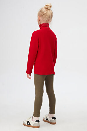 Kırmızı Basic Kışlık Tam Balıkçı Yaka Uzun Kollu Kız Çocuk Tişört