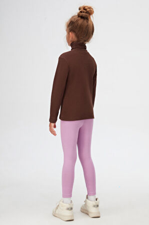 Kahverengi Basic Kışlık Tam Balıkçı Yaka Uzun Kollu Kız Çocuk Tişört