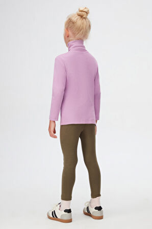 Lila Basic Kışlık Tam Balıkçı Yaka Uzun Kollu Kız Çocuk Tişört