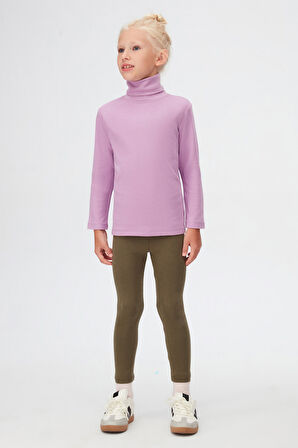 Lila Basic Kışlık Tam Balıkçı Yaka Uzun Kollu Kız Çocuk Tişört