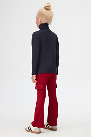 Koyu Lacivert Basic Kışlık Tam Balıkçı Yaka Uzun Kollu Kız Çocuk Tişört