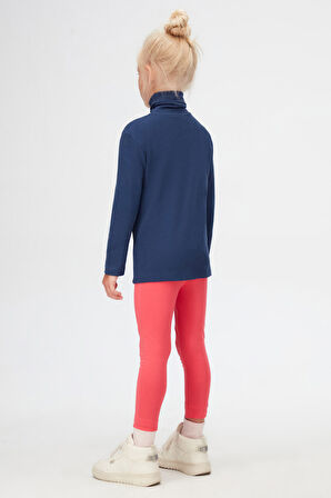 Açık Lacivert Basic Kışlık Tam Balıkçı Yaka Uzun Kollu Kız Çocuk Tişört