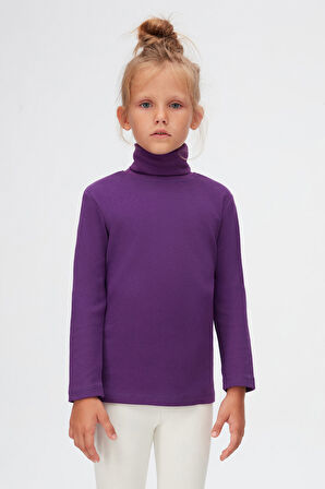 Mor Basic Kışlık Tam Balıkçı Yaka Uzun Kollu Kız Çocuk Tişört