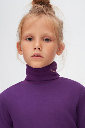 Mor Basic Kışlık Tam Balıkçı Yaka Uzun Kollu Kız Çocuk Tişört