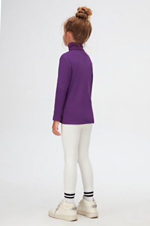 Mor Basic Kışlık Tam Balıkçı Yaka Uzun Kollu Kız Çocuk Tişört