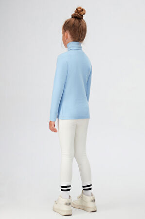 Koyu Mavi Basic Kışlık Tam Balıkçı Yaka Uzun Kollu Kız Çocuk Tişört