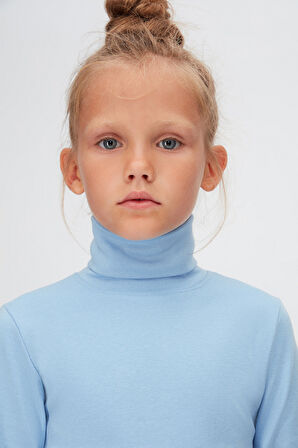 Koyu Mavi Basic Kışlık Tam Balıkçı Yaka Uzun Kollu Kız Çocuk Tişört