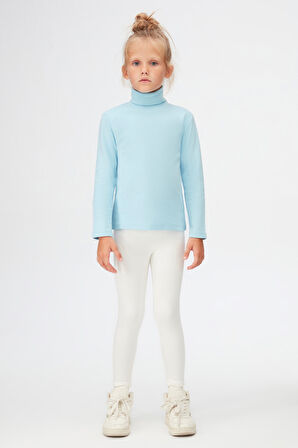 Bebek Mavisi Basic Kışlık Tam Balıkçı Yaka Uzun Kollu Kız Çocuk Tişört