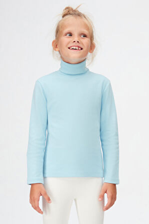 Bebek Mavisi Basic Kışlık Tam Balıkçı Yaka Uzun Kollu Kız Çocuk Tişört