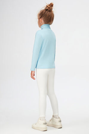 Bebek Mavisi Basic Kışlık Tam Balıkçı Yaka Uzun Kollu Kız Çocuk Tişört