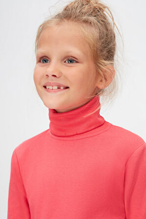 Nar Çiçeği Basic Kışlık Tam Balıkçı Yaka Uzun Kollu Kız Çocuk Tişört