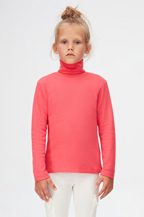 Nar Çiçeği Basic Kışlık Tam Balıkçı Yaka Uzun Kollu Kız Çocuk Tişört