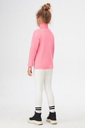 Şeker pembe Basic Kışlık Tam Balıkçı Yaka Uzun Kollu Kız Çocuk Tişört