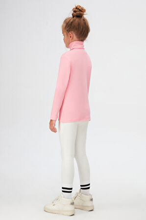 Pembe Basic Kışlık Tam Balıkçı Yaka Uzun Kollu Kız Çocuk Tişört
